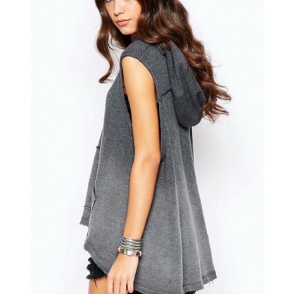 Free people Gray Sleeveless Hoodie Top